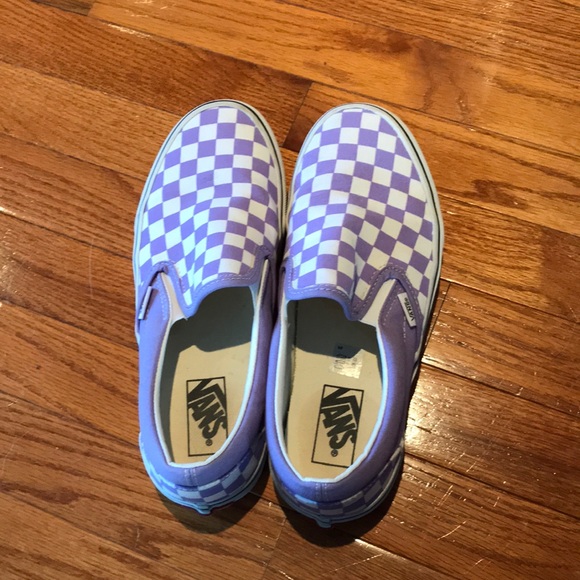 Vans Shoes - Purple checkered slip on vans